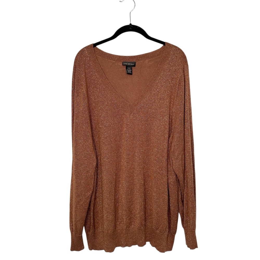 LANE BRYANT BROWN SPARKLING V NECK SWEATER SZ 26/28
